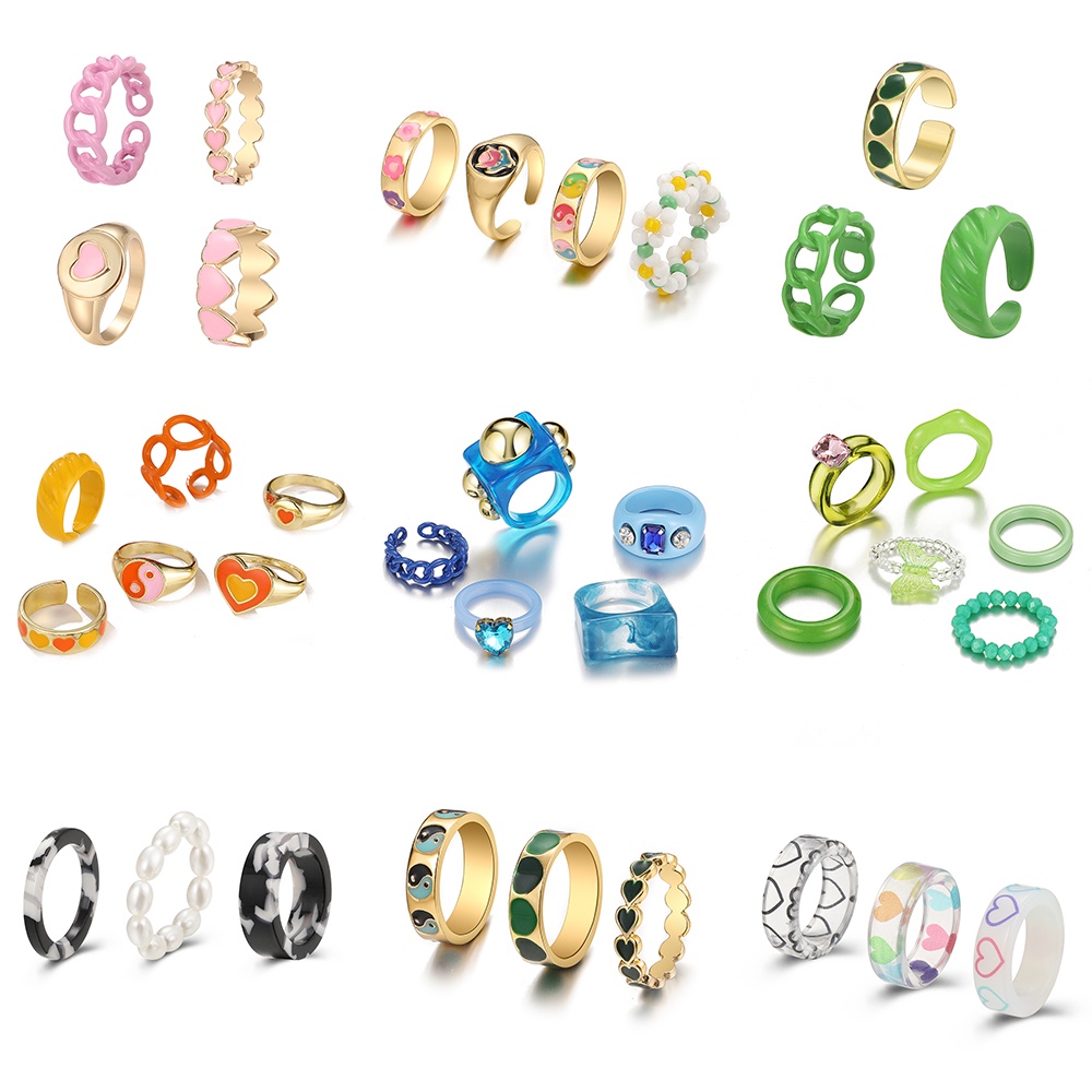 Set 3 Nhẫn Đính Đá Thời Trang Cho Nữ