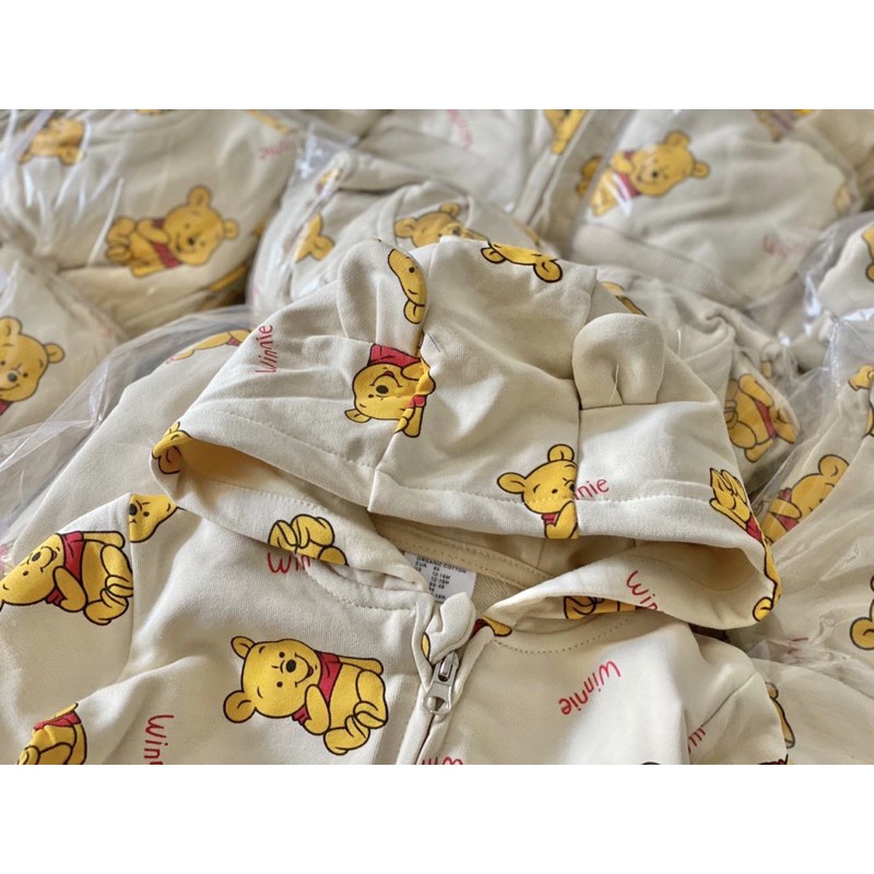 Bộ nỉ kéo khoá có mũ gấu Pooh HM 1-6Y (có ảnh thật)
