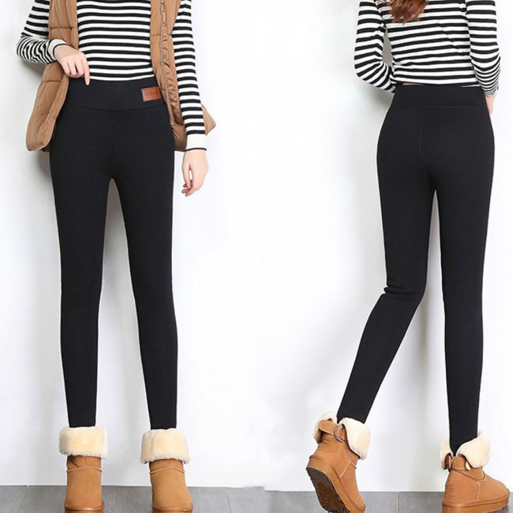 LILY  Women Winter Thicken Leggings Cashmere Lambskin Warm Pants Wool Fleece Trousers High Waist Skinny Black | BigBuy360 - bigbuy360.vn