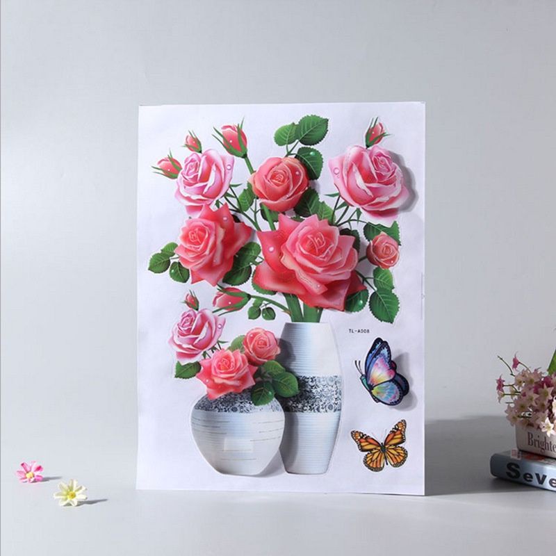 Tranh dán tường bình hoa 3D.