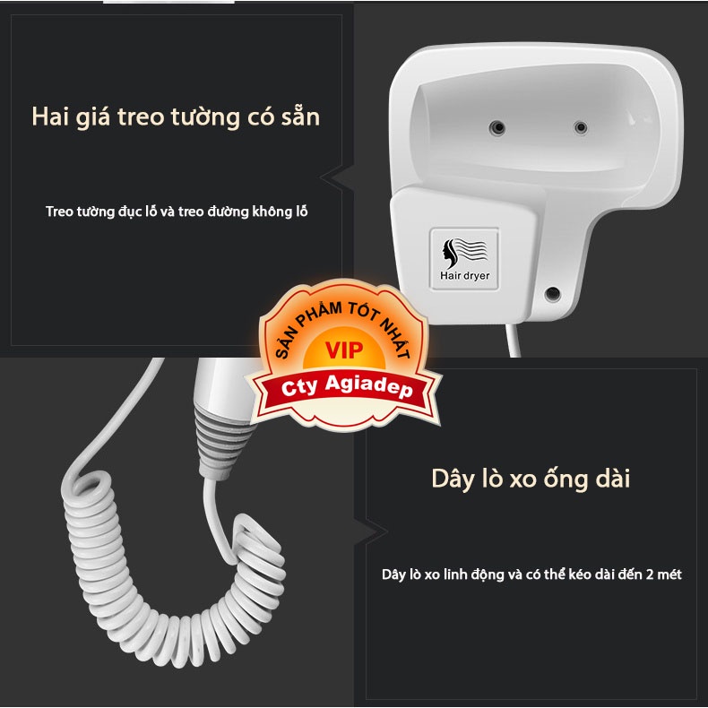 Máy sấy tóc treo tường có giá đỡ cho phòng tắm, Máy sấy tóc gắn tường cho khách sạn Giormani