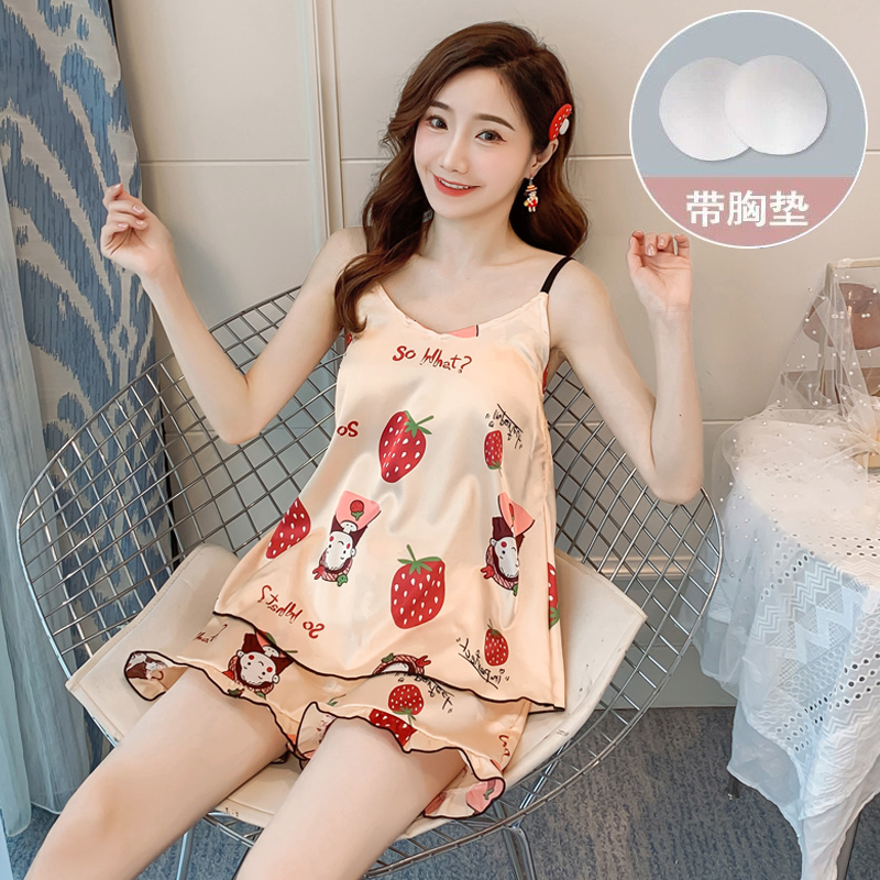 Bộ Đồ Ngủ Nữ Chất Giả Lụa Có Đệm Ngực Thiết Kế Thời Trang Mát Mẻ Mùa Hè | BigBuy360 - bigbuy360.vn