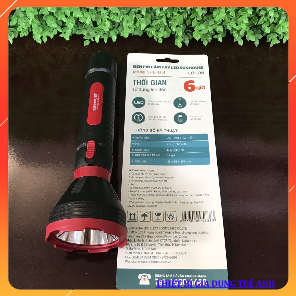 Đèn pin cầm tay, bóng led siêu sáng SUNHOUSE, Model: SHE-4351, (cỡ lớn)