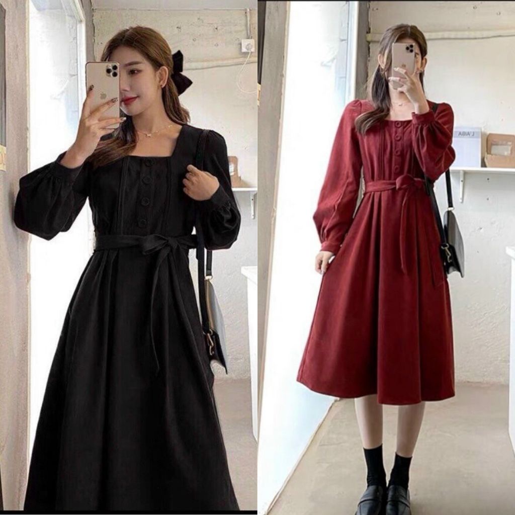 Váy bầu dài tay thời trang M443 chất len tăm mềm mịn freesize từ 45 đến 70kg