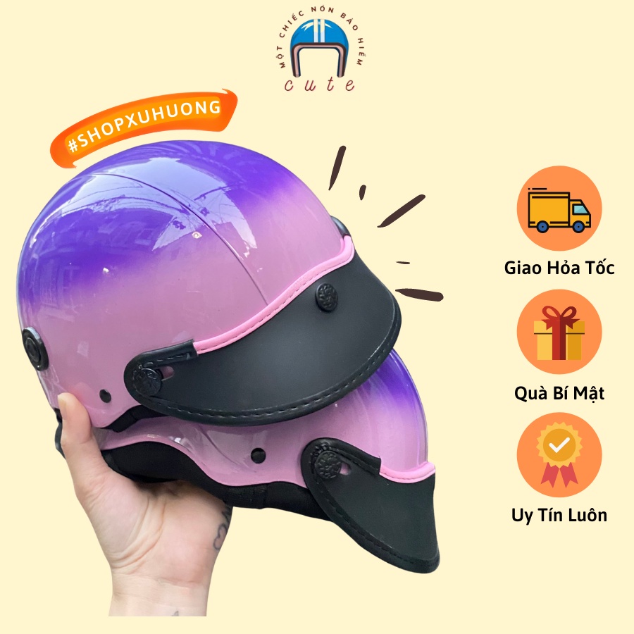 Nón bảo hiểm sơn hai màu hồng tím Cute Shop chất liệu nhựa ABS cứng cáp màu sơn bền bỉ xốp lót cao cấp