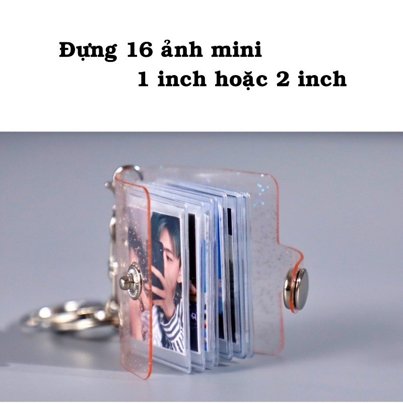 Cuốn album ảnh mini trong suốt có 16 ngăn trang trí kiểu móc khóa cao cấp loại tùy chọn 1 inch/ 2 inch