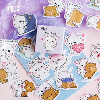 15 Sticker gấu ôm ôm, thỏ con, cô gái nhỏ đáng yêu loại lớn 4x4 cm