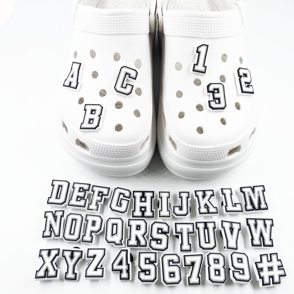 Phụ kiện Jibbitz, Sticker Gắn Giày Dép Crocs Nhựa PVC Mềm Hình Chữ Cái Và Số