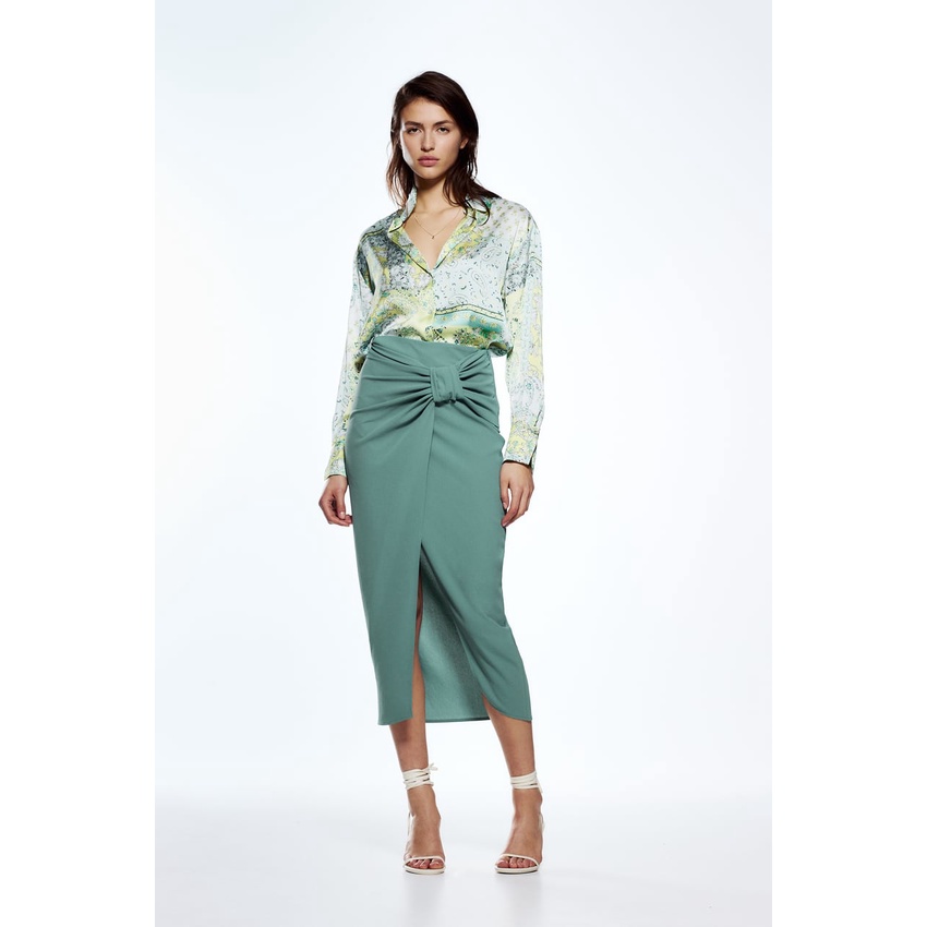 Zara Morocco full tag - Áo Zara sơ mi lụa xanh mát AH01SMLG41N10