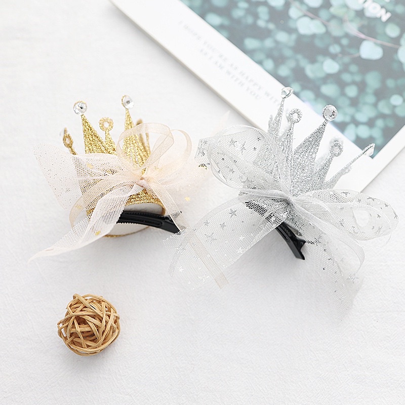 Kẹp tóc vương miện sinh nhật lấp lánh cho bé