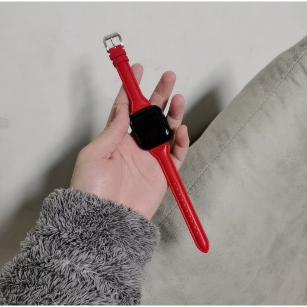 Dây đeo bằng da thật 38mm 42mm siêu mỏng thích hợp cho đồng hồ thông minh Apple Watch 40mm 44mm Se 6 5 4 3 2 1
