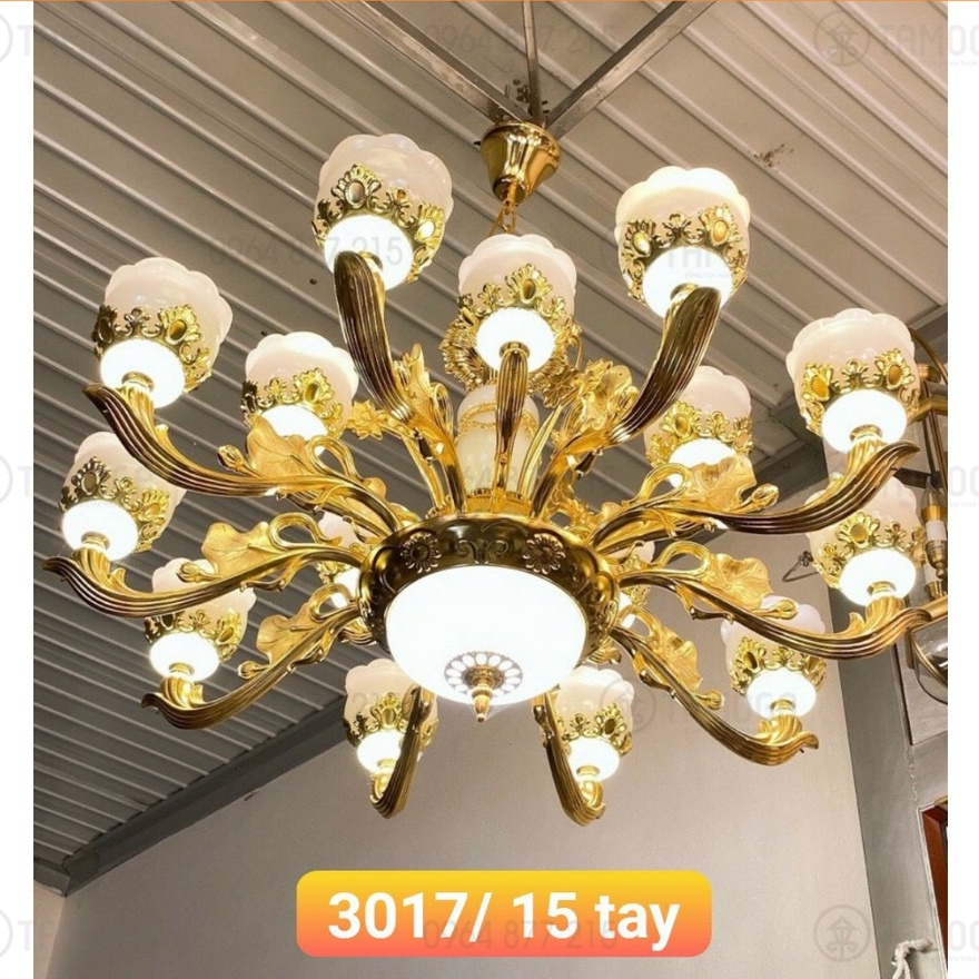 Đèn chùm phòng khách, đèn trần trang trí DCH 3017 + Tặng kèm bóng led AS Vàng
