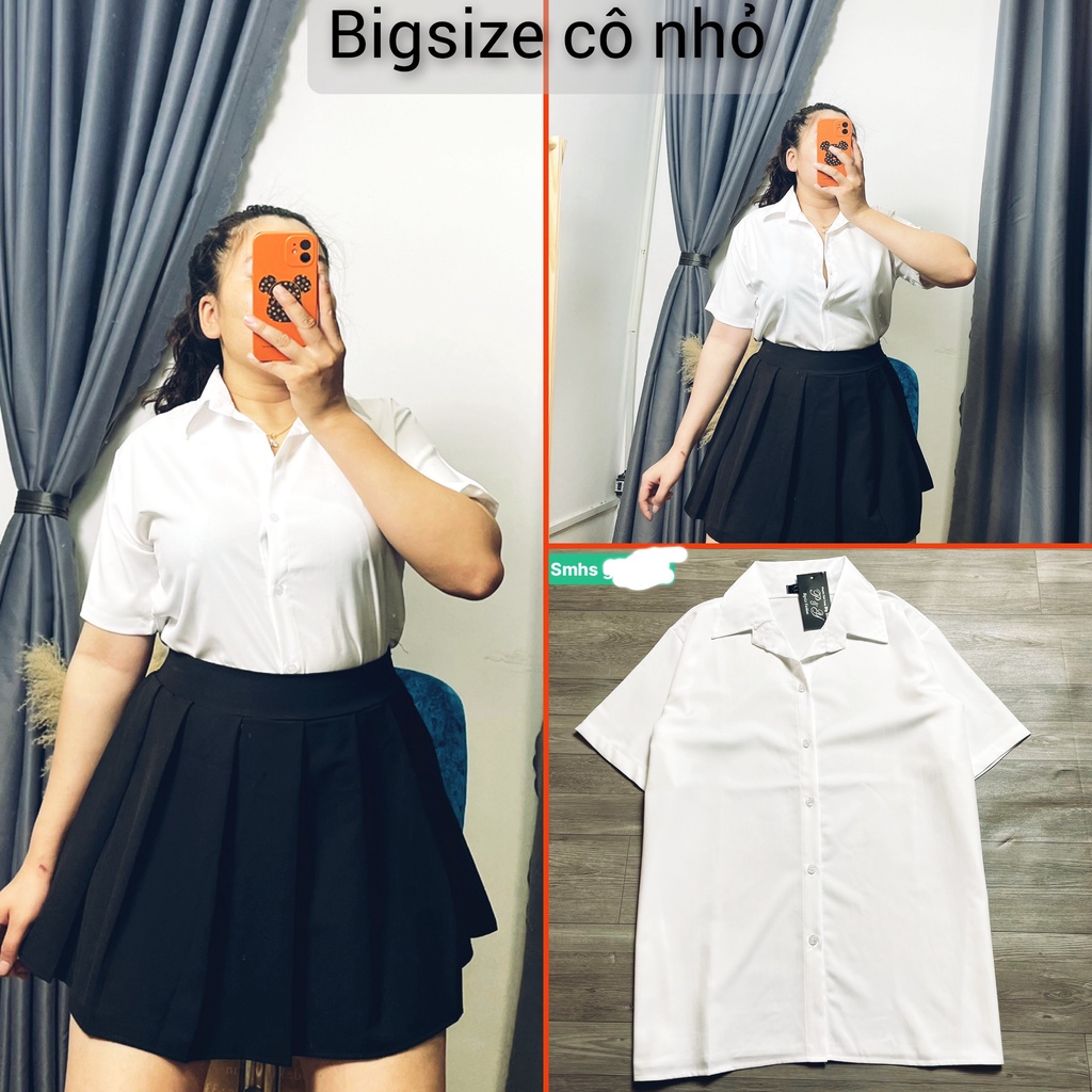 Bigsize Áo sơ mi trắng nữ tay ngắn form rộng kiểu áo sơ mi nữ  mặc đi làm công sở học sinh sinh viên đều đẹp mã smhs