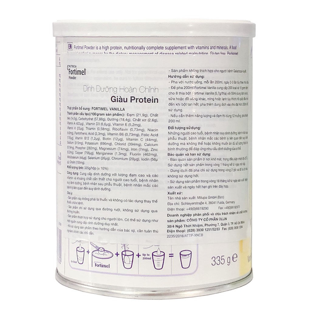 [CHÍNH HÃNG] Sữa Bột Nutricia Fortimel Powder Hương Vanilla Hộp 335gr