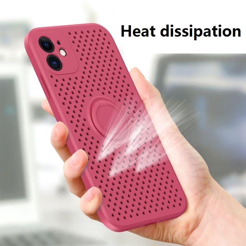 Liquid Silicone Ốp lưng iPhone 12 Soft Case Cover Lens Protect Heat Radiation Apple iPhone 12 Pro Max Soft Silicone Case With Holder+Strap iPhone12 mini iPhone11 Phone Case