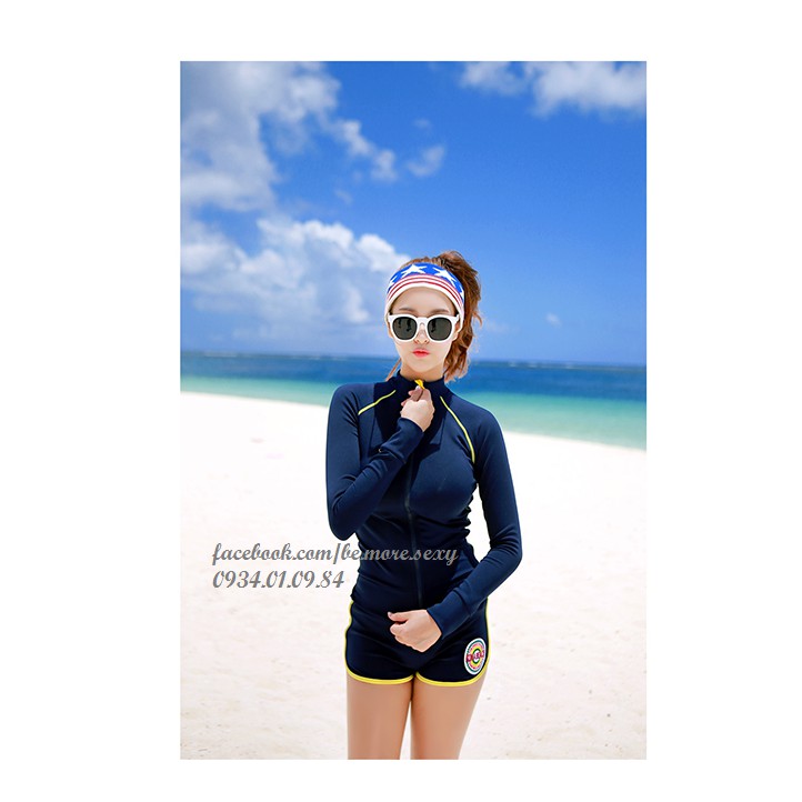 Đồ bơi dài tay Hàn Quốc khoác xanh navy | BigBuy360 - bigbuy360.vn