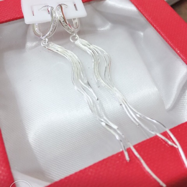 Khuyên tai lụa siêu dài bạc ta