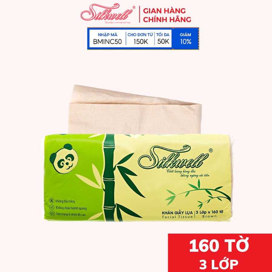 Khăn giấy ăn gấu trúc Silkwell 160 tờ 3 lớp siêu dai không tẩy trắng hàng chính hãng