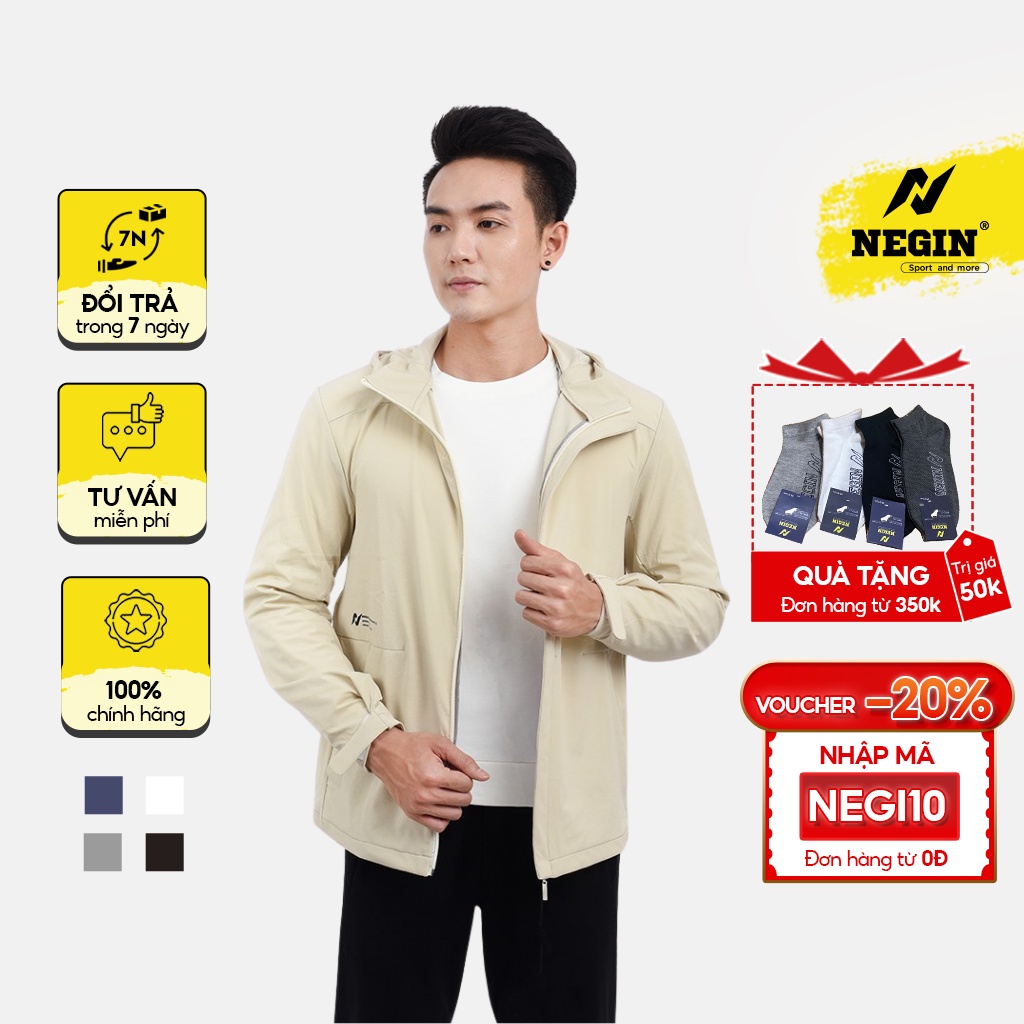 Áo Gió Nam Thể Thao NEGIN Có Mũ Liền Với 1 Lớp Mềm Nhẹ, Khả Năng Chống Nước Giữ Ấm Tốt AMW_101