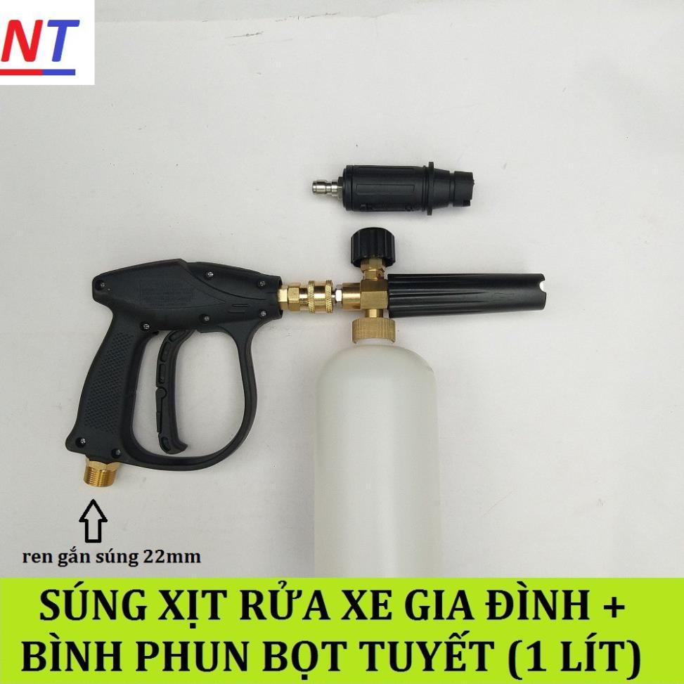 Bình Phun Bọt Tuyết+Súng Xịt Rửa Xe Cho Máy Rửa Xe ❤️FREESHIP❤️ (súng ren 22mm + bình bọt tuyết 1 lít )