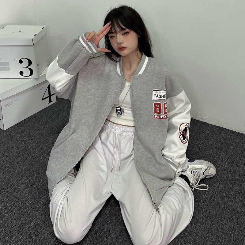 Áo Khoác Nỉ Bomber 86 Unisex Nam Nữ 2 Màu Đen Xám Form Rộng Ulzzang NB03 | BigBuy360 - bigbuy360.vn
