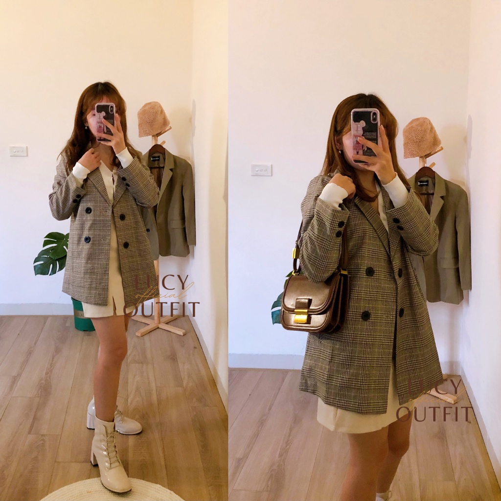 Áo blazer kẻ túi đứng Lucy Outfit thiết kế Áo khoác vest 2 hàng khuy hai lớp Hàn Quốc | BigBuy360 - bigbuy360.vn