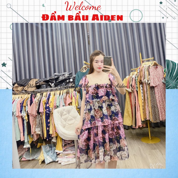 Đầm bầu xinh thiết kế dáng suông tầng hai dây cánh tiên màu tím maternity dress