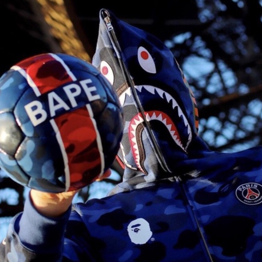 Áo Jacket Bape x PSG, Áo Hoodie Bape Shark Fullzip Cá mập, Màu xanh Blue, Chất liệu nỉ chân cua BapeVN
