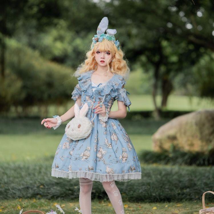 Túi Đeo Chéo Phối Dây Xích Đính Ngọc Trai Hình Thỏ Mềm Mại Phong Cách Lolita