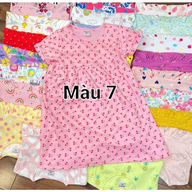Váy bé gái cotton size đại tay ngắn hàng xuất dư chất đẹp mát