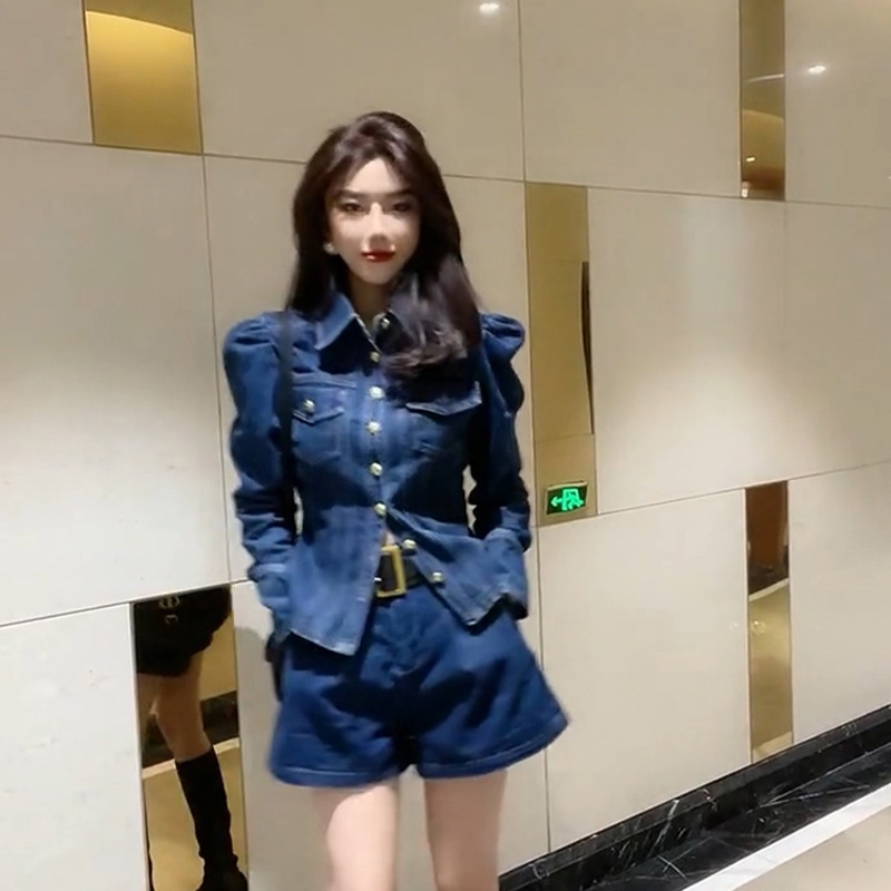 Áo khoác denim IELGY ôm dáng vừa vặn tay dài phong cách retro thời trang cá tính dành cho nữ