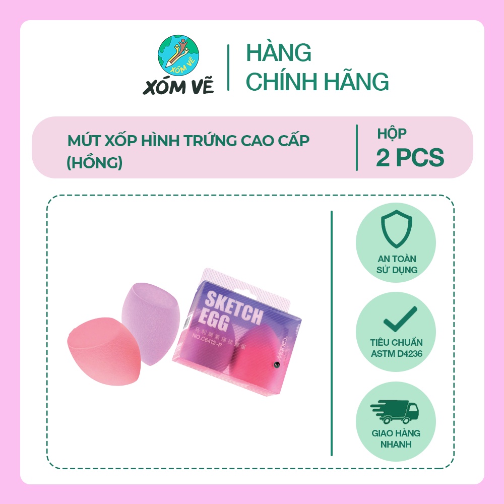 [XÓM VẼ] Mút xốp Maries hình trứng cao cấp, màu Hồng/Xanh/Đen, 2c/hộp