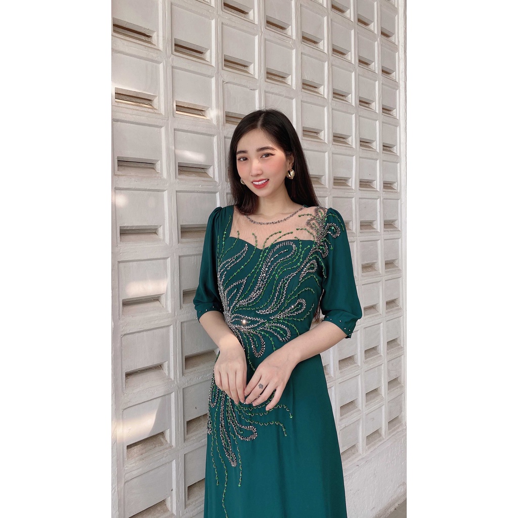 dạ hội trung niên nữ cao cấp tay dài, thiết kế sang trọng