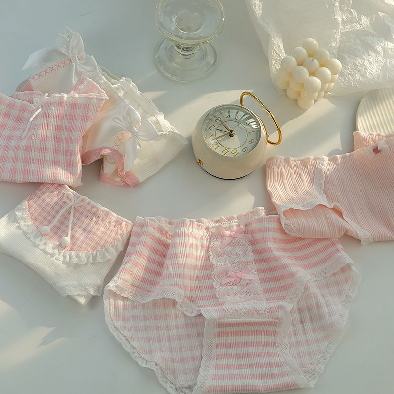 Jiashucheng Quần Lót Cotton Nguyên Chất Phối Ren Lưng Vừa Kiểu Công Chúa Ngọt Ngào Cỡ Lớn Phong Cách Nhật Bản Cho Nữ