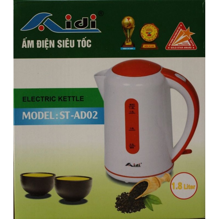 [Màu Ngẫu Nhiên] Bình Ấm Điện Siêu Tốc Nhựa AIDI ST-AD02 1800ml (1,8L) - Hàng Chính Hãng