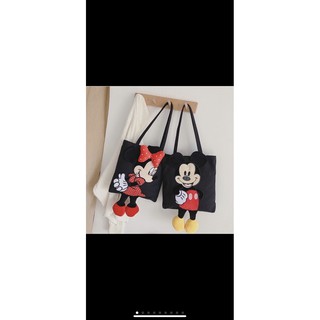 Túi vải Mickey Minnie có lót , khoá kéo miệng , túi con