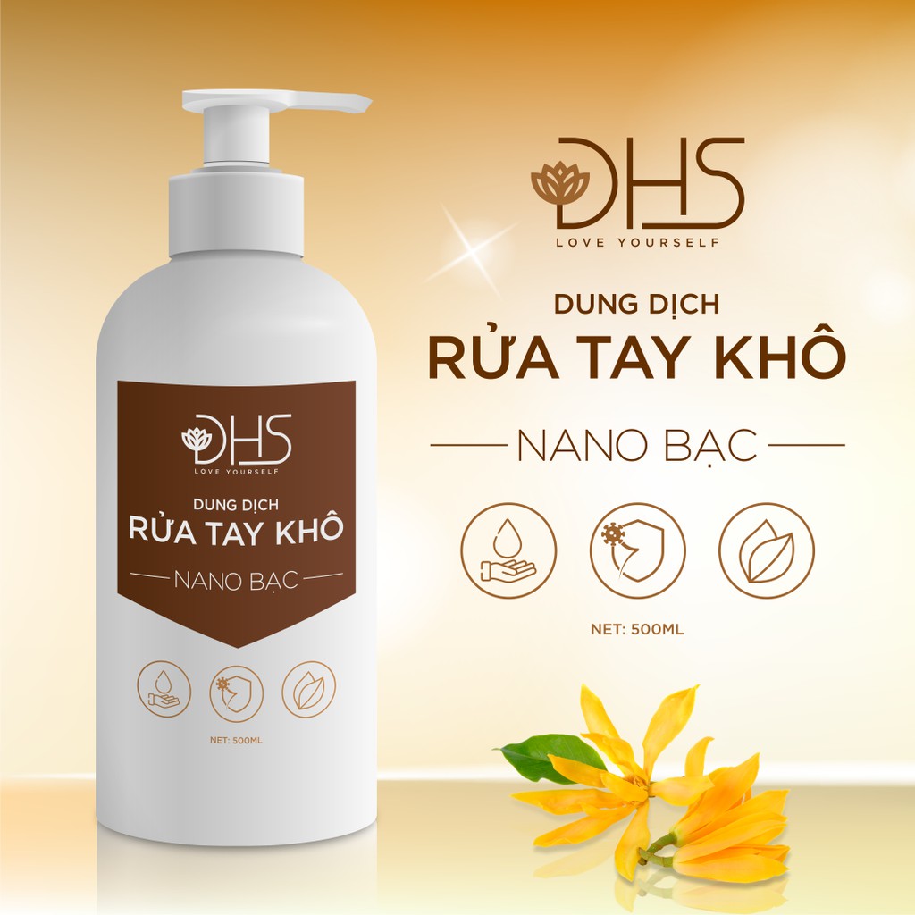 Dung dịch RỦA TAY KHÔ - Nano Bạc 500ml, hương tinh dầu thiên nhiên Ngọc lan tây (có chất dưỡng da không làm khô da tay)