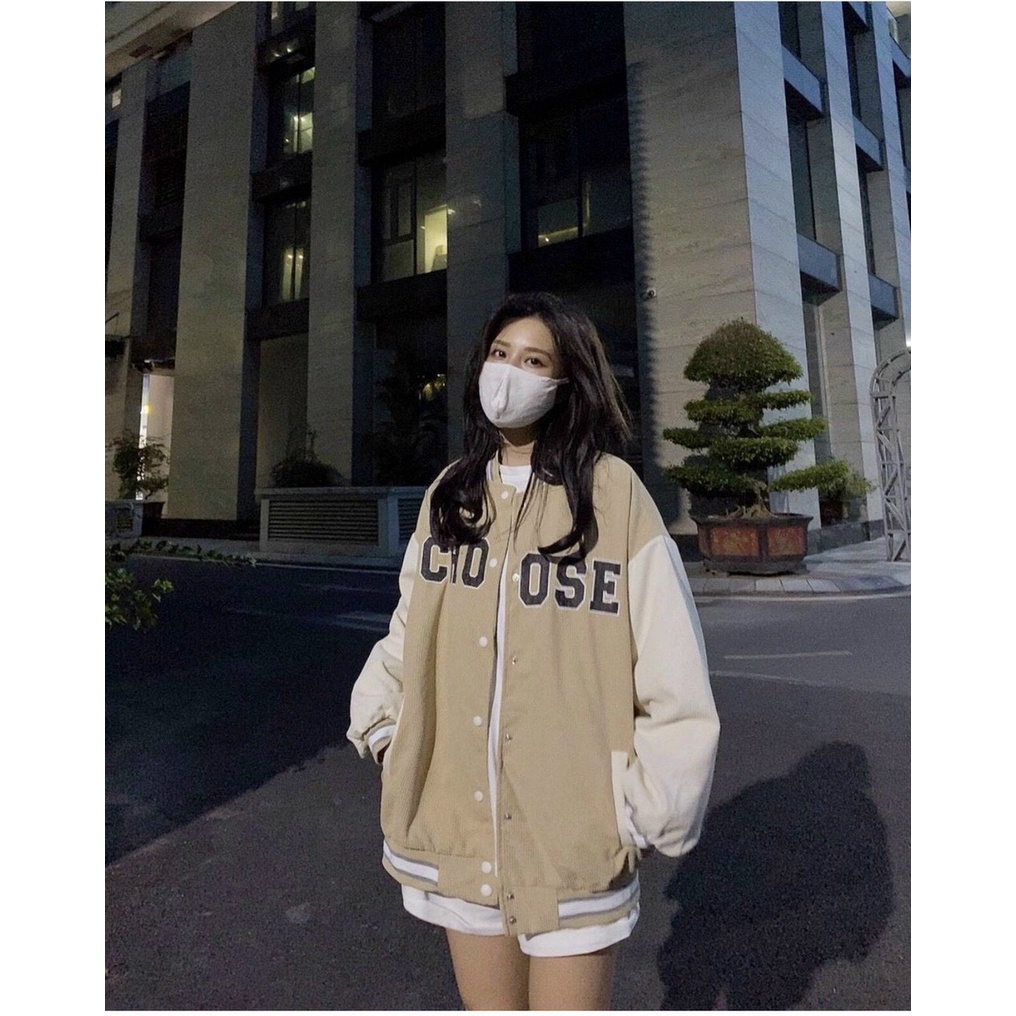 Áo Khoác Bomber Jackets Nhung Gân 2 Lớp Thêu CHOOSE Varity Form Rộng Unisex Nam Nữ Ulzzang