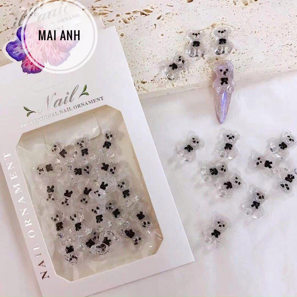 Set cham nail mix hoa , gấu, nơ,  trang trí móng, phụ kiện nail cao cấp