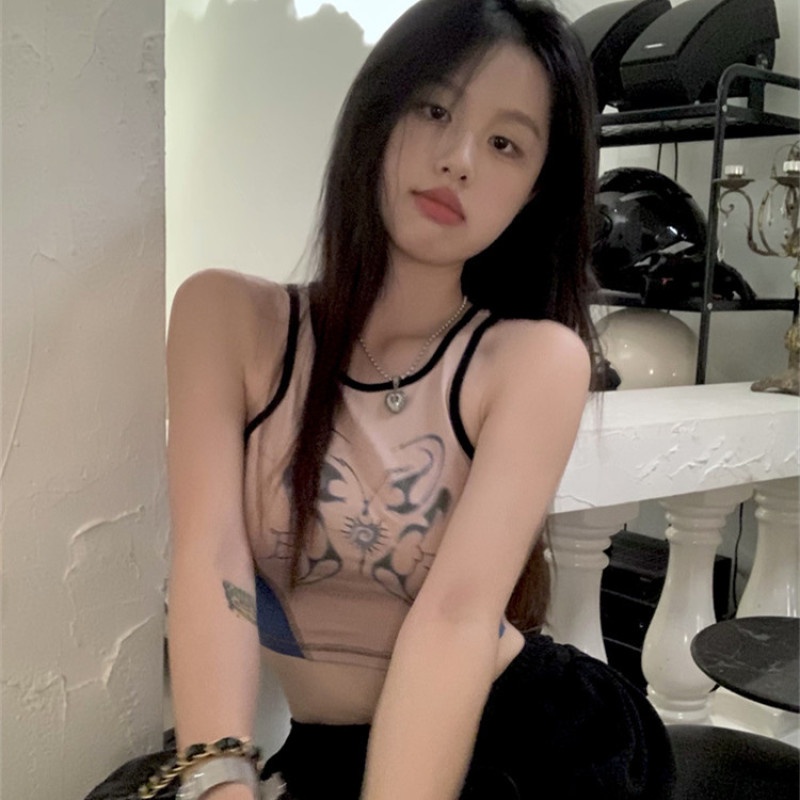 Áo Croptop Sát Nách Hoạ Tiết In Thiết Kế Hợp Thời Trang