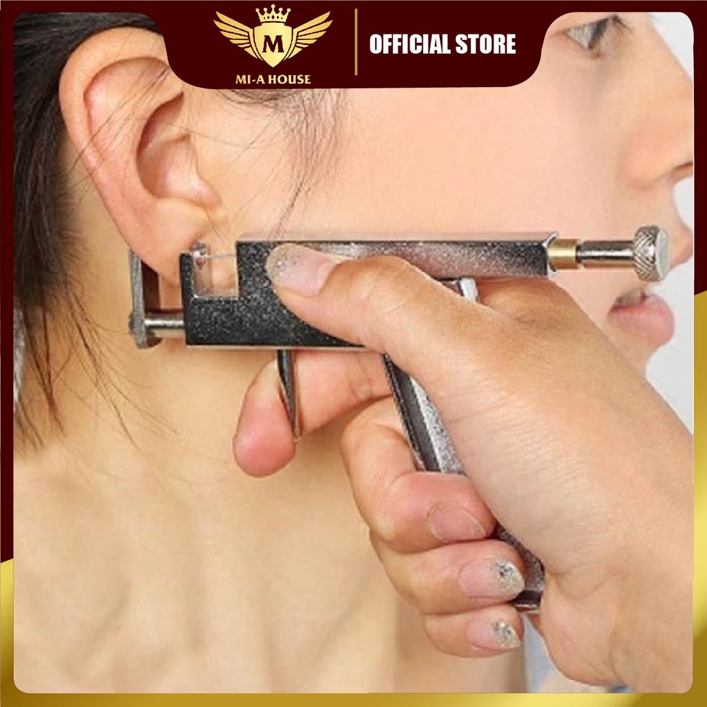 Súng bắn lỗ tai - Máy bấm lỗ tai kim loại kèm bút gương và 144 khuyên tai - phù hợp cho spa tiệm nail hoặc tại nhà