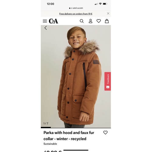 Áo Parka Bé Trai Kaki Chần Bông Túi Zip C&amp;A