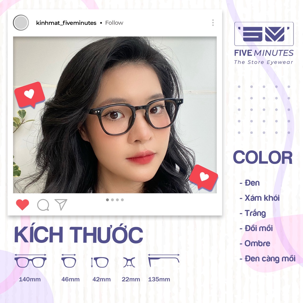 Gọng kính nam nữ, nhựa Acetate lõi kim loại chắc chắn 9078 Siêu hot - Kính Mắt Five Minutes