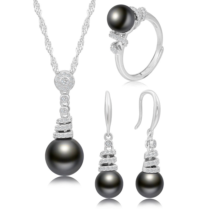 Bộ Trang Sức Ngọc Trai màu đen huyền bí khảm bạc 925 đá zircon sang trọng BNJ211 - Bảo Ngọc Jewelry