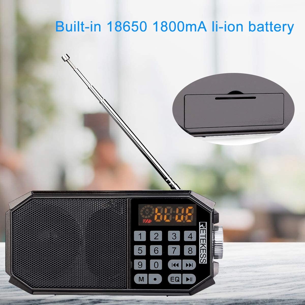 Radio Retekess TR610 Với Loa Bluetooth Không Dây Màu Đen Để Nghe Nhạc Mp3 Và Ghi Âm Rảnh Tay Có Giắc Cắm Tai Nghe