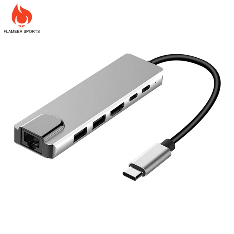 Flameer Sports  6 in 1 USB C Hub USB Type C 3.1 Adapter Dock w/ 4K HDMI PD Charge  2x USB3.0