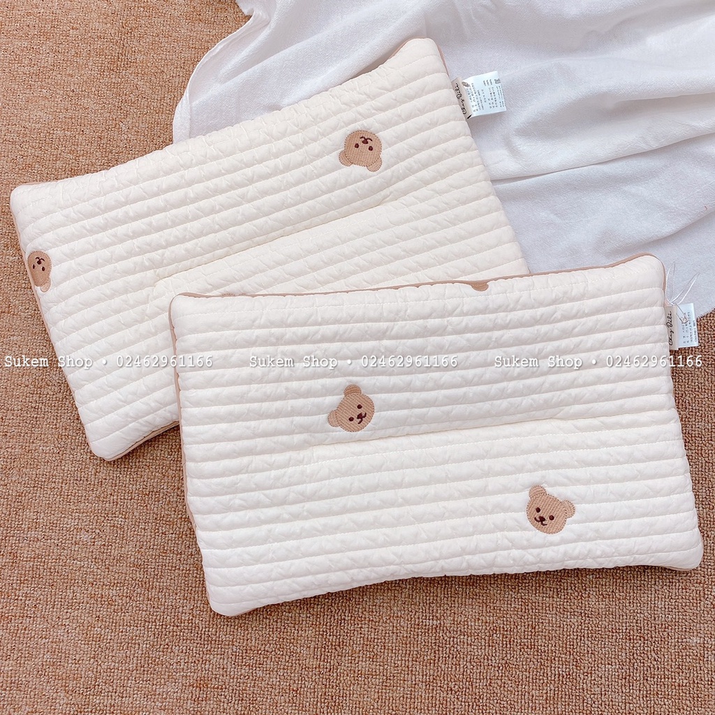 Gối nằm cho bé/Gối Chữ Nhật Hàn CHEZBEBE 100% cotton lưới 3D thoáng khí