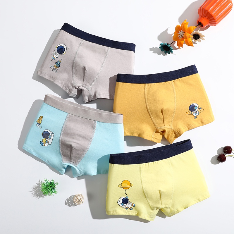 SMY Quần lót boxer vải cotton mềm thoáng khí in họa tiết hoạt hình dễ thương cho bé trai 3-12 tuổi