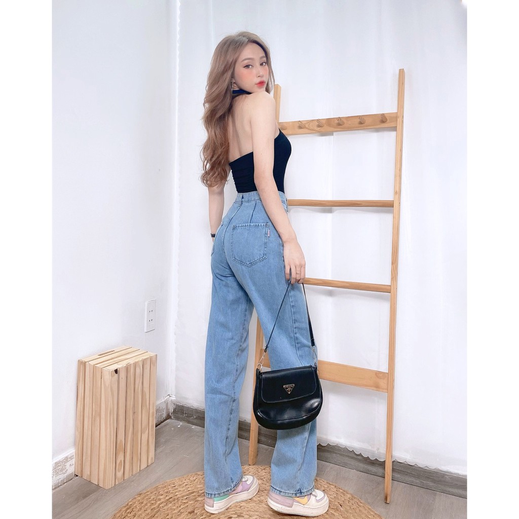 Quần jean nữ ống rộng ❤️ Quần bò nữ lưng cao có 1 túi trước, dáng suông trẻ trung - QJ14 | BigBuy360 - bigbuy360.vn