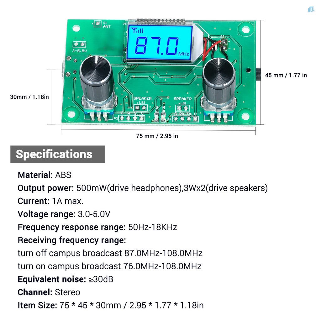 Mô Đun Radio FM Không Dây Màn Hình LCD Kỹ Thuật Số DSP PLL Mô-Đun 76.0MHz-108.0MHz Mini
